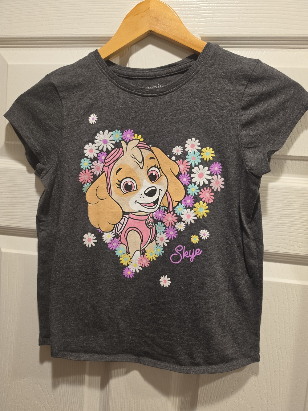 Skye Character Floral Heart Girls' Short Sleeve Tee - Charcoal